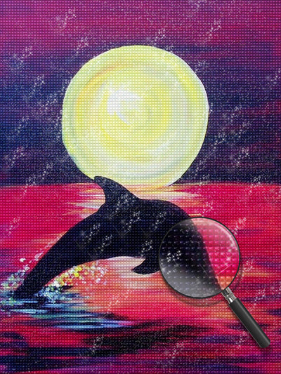 Cartoon Delfin und Vollmond Diamond Painting