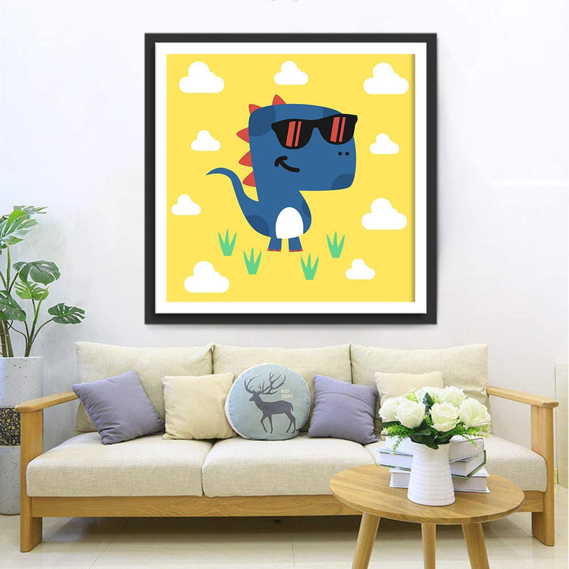 Cartoon-Dinosaurier mit Sonnenbrille Diamond Painting