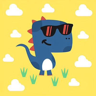 Cartoon-Dinosaurier mit Sonnenbrille Diamond Painting