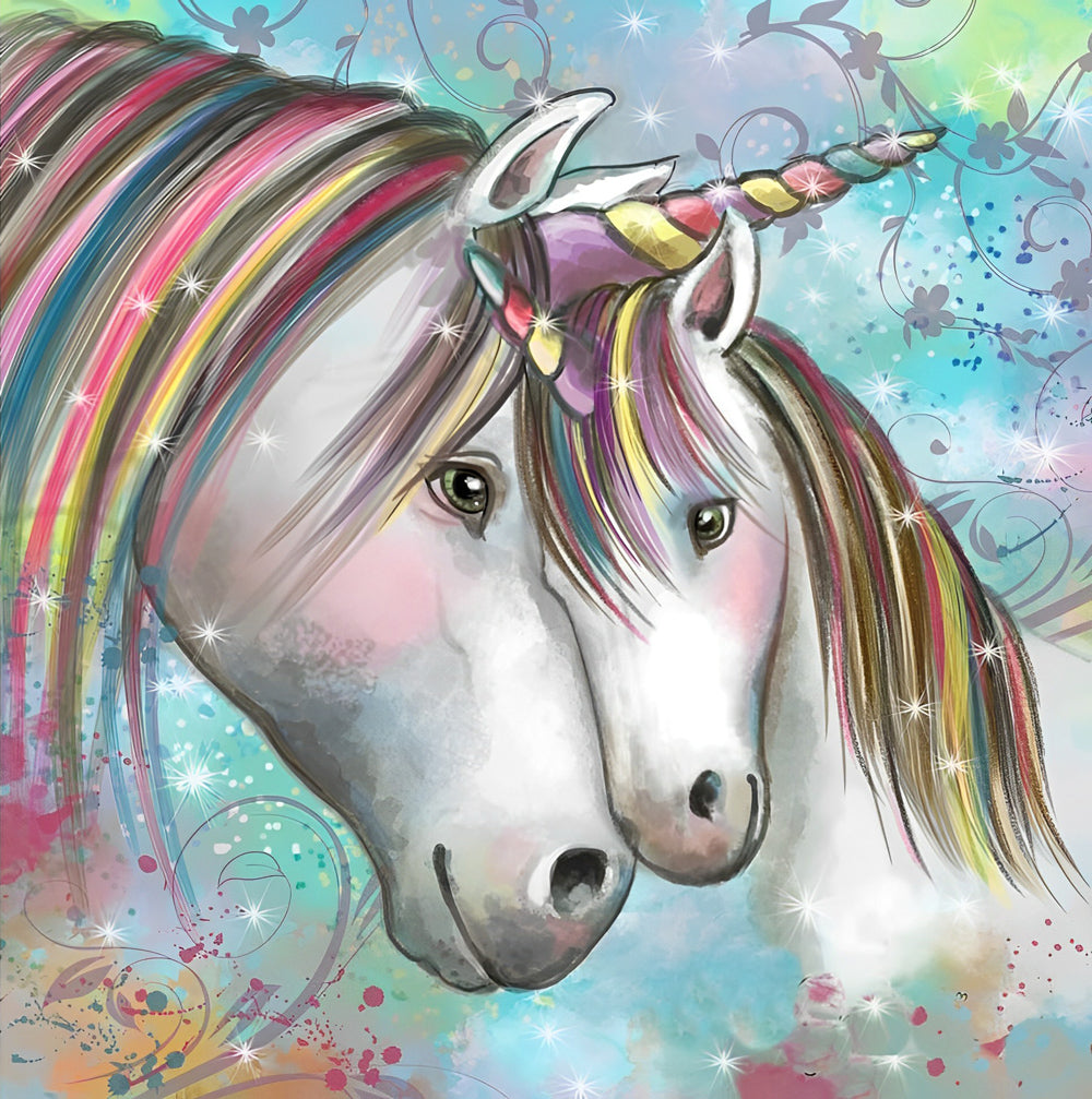 Cartoon Einhorn-Mutter und -Sohn Diamond Painting