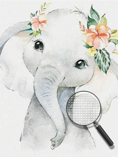 Cartoon-Elefant mit Blumen Diamond Painting