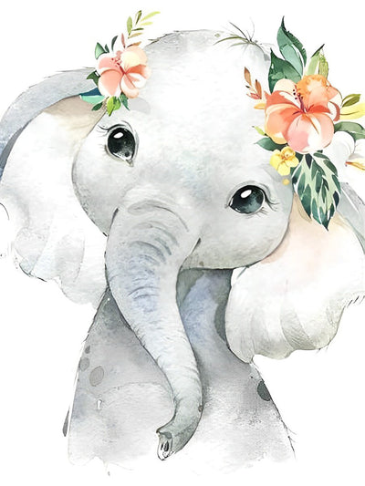 Cartoon-Elefant mit Blumen Diamond Painting