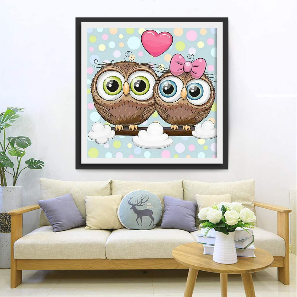 Cartoon Eulenpaar Diamond Painting