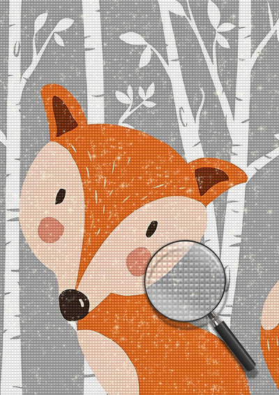 Cartoon Fuchs und Bäume Diamond Painting