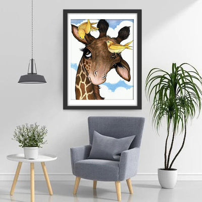 Cartoon Giraffe und gelbe Vögel Diamond Painting