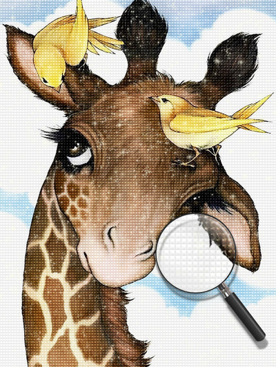 Cartoon Giraffe und gelbe Vögel Diamond Painting