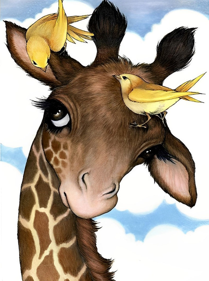 Cartoon Giraffe und gelbe Vögel Diamond Painting