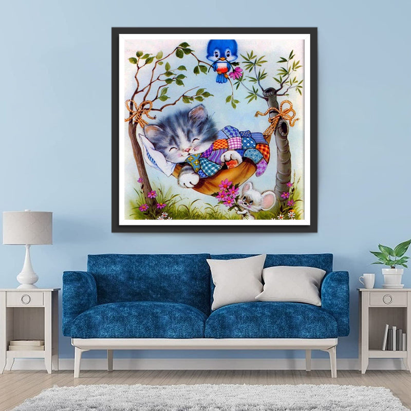 Cartoon Katze Maus Vogel Diamond Painting