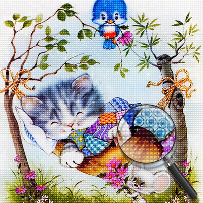 Cartoon Katze Maus Vogel Diamond Painting