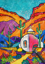 Cartoon Kirche in der Wüste Diamond Painting