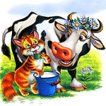 Cartoon Kuh und Katze Diamond Painting
