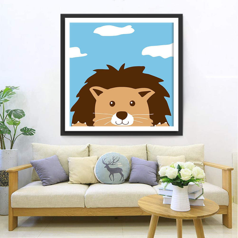 Cartoon Löwe und weiße Wolken Diamond Painting