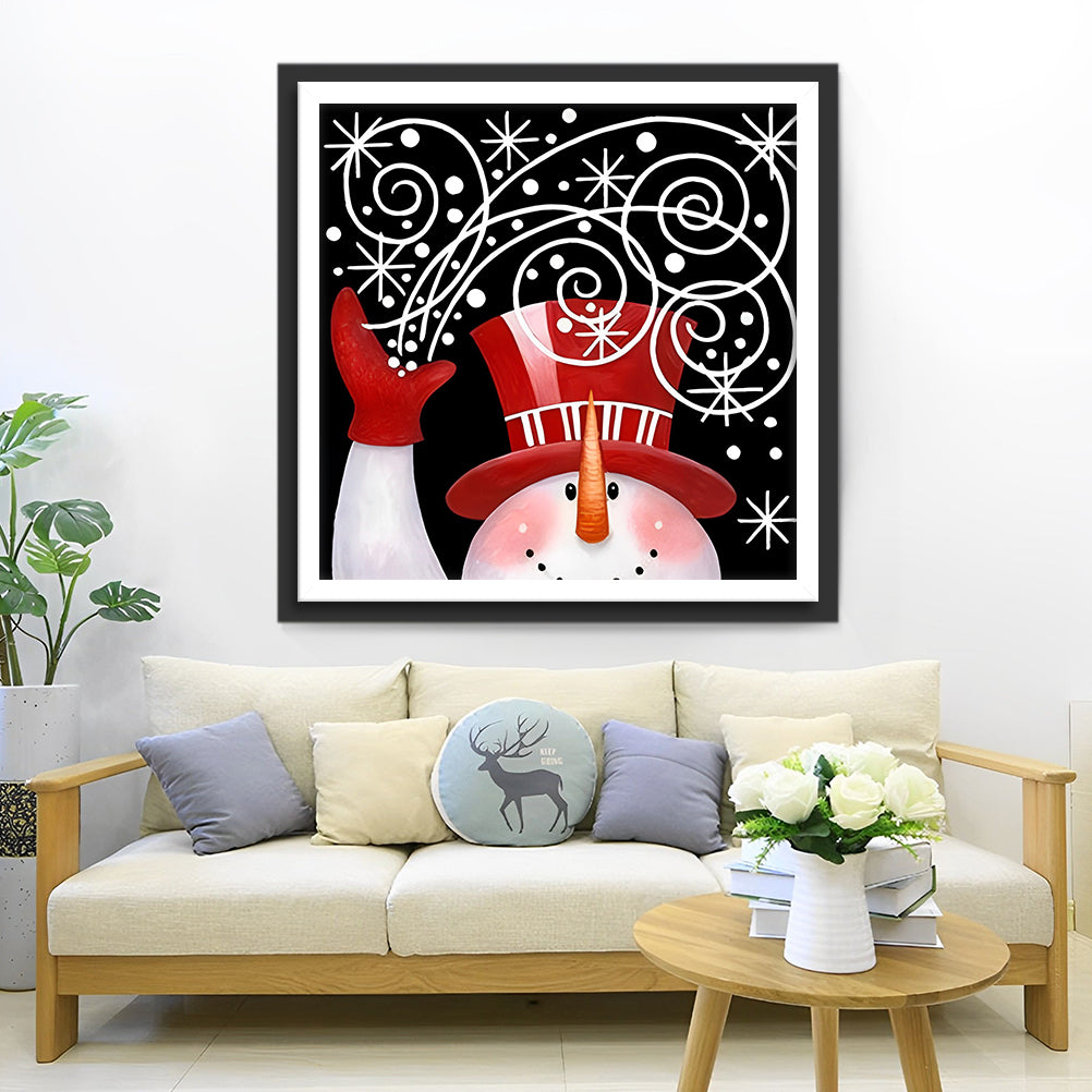 Cartoon-Schneemann mit rotem Hut Diamond Painting