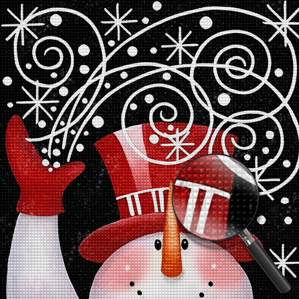 Cartoon-Schneemann mit rotem Hut Diamond Painting