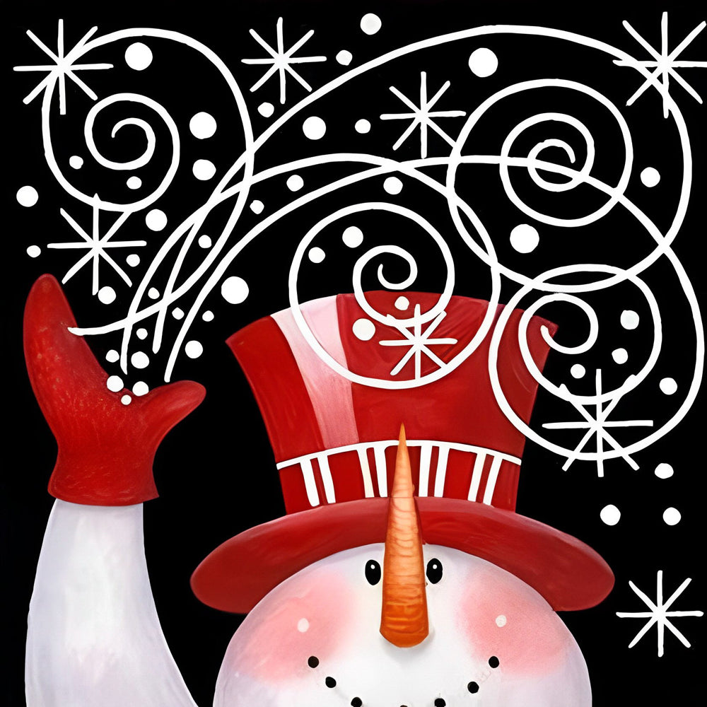 Cartoon-Schneemann mit rotem Hut Diamond Painting
