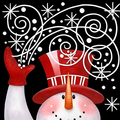 Cartoon-Schneemann mit rotem Hut Diamond Painting