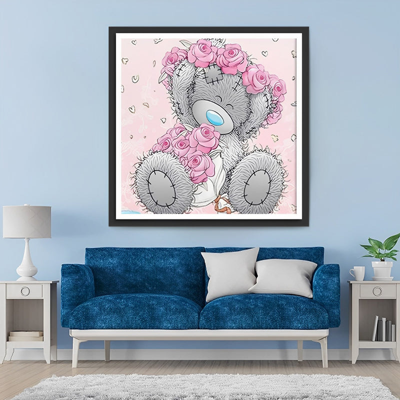 Cartoon Teddybär mit Blumen Diamond Painting