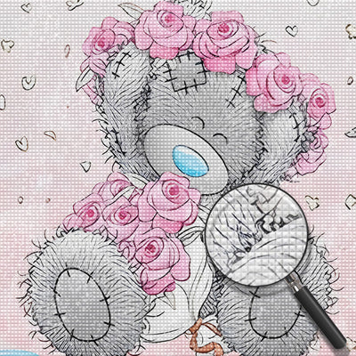 Cartoon Teddybär mit Blumen Diamond Painting