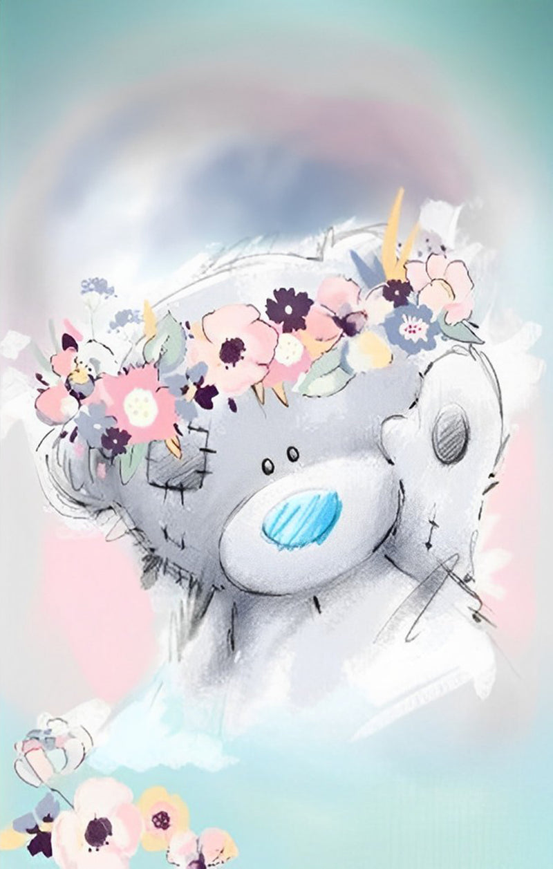 Cartoon Teddybär mit Blumen Diamond Painting