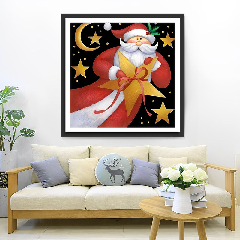 Cartoon Weihnachtsmann, Mond und Sterne Diamond Painting