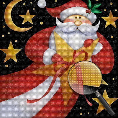 Cartoon Weihnachtsmann, Mond und Sterne Diamond Painting