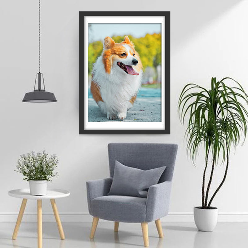 Corgi auf der Straße Diamond Painting