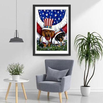 Dachshunde und amerikanische Flagge Diamond Painting