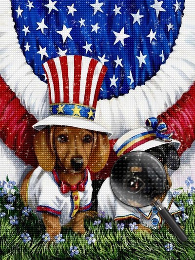 Dachshunde und amerikanische Flagge Diamond Painting