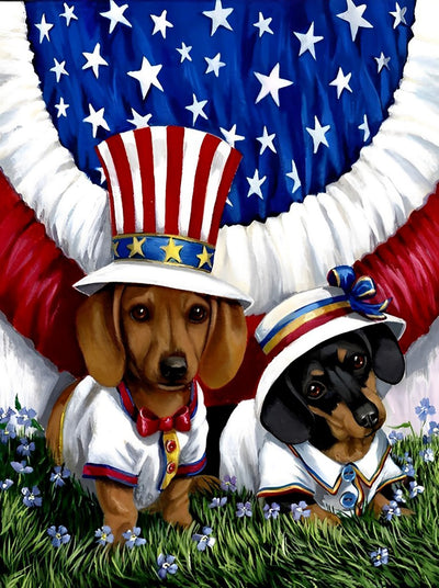 Dachshunde und amerikanische Flagge Diamond Painting