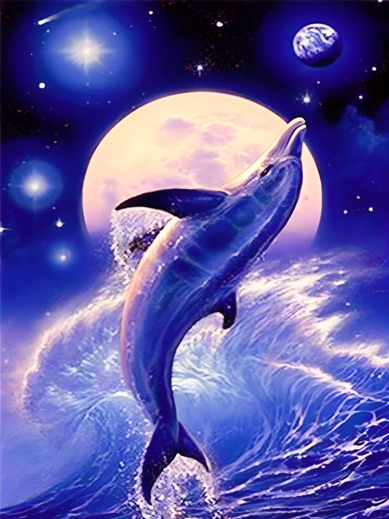 Delfin und Vollmond Diamond Painting