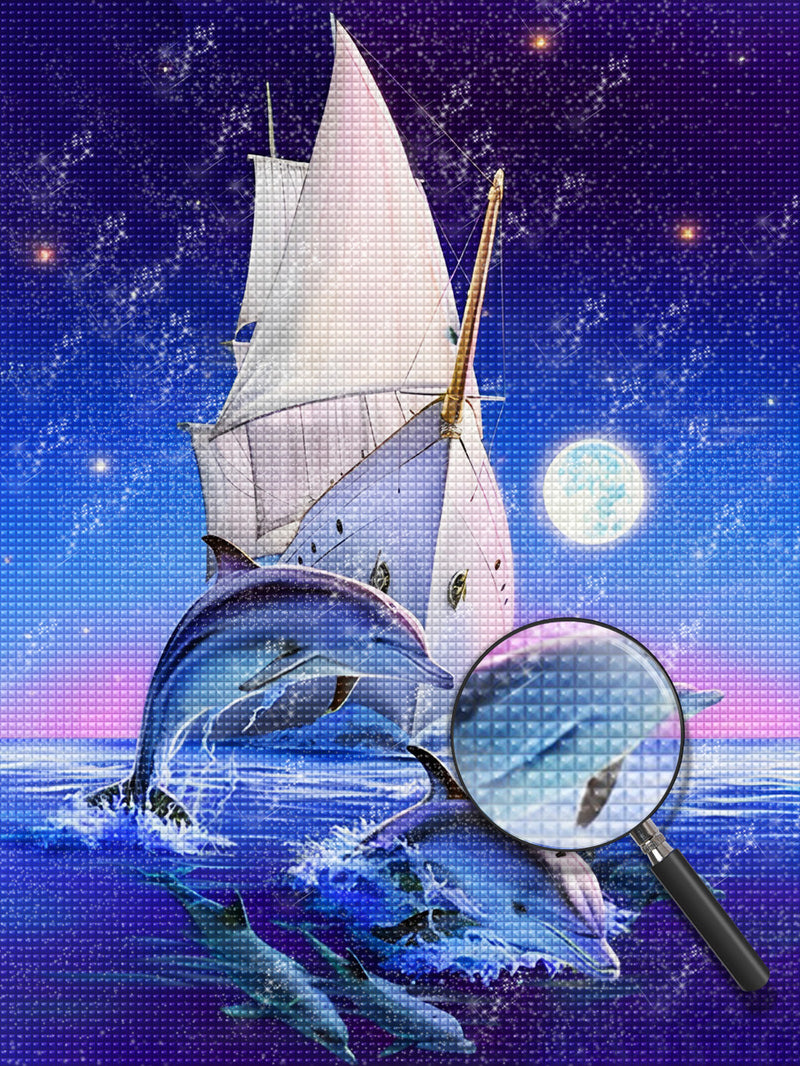 Delfine Segelboot Mond Diamond Painting