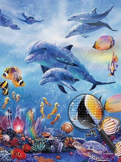 Delfine und bunte Fische auf dem Meeresgrund Diamond Painting