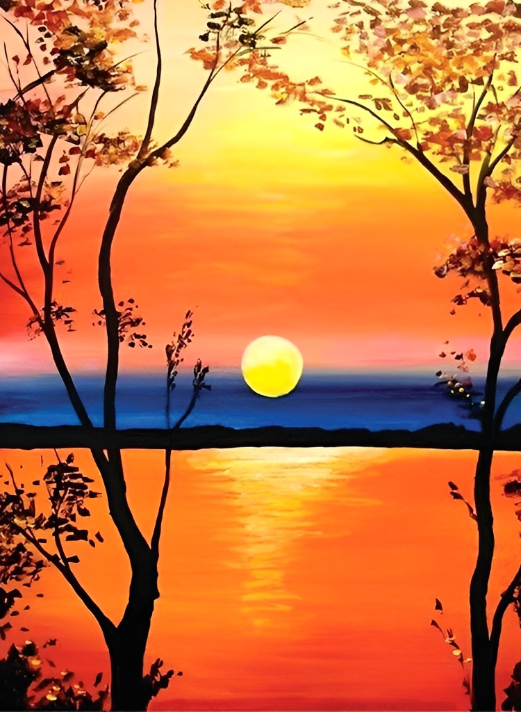 Der See beim Sonnenuntergang Diamond Painting