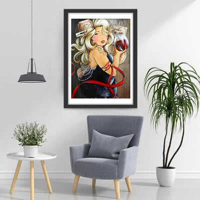 Dicke Dame mit Rotwein Diamond Painting