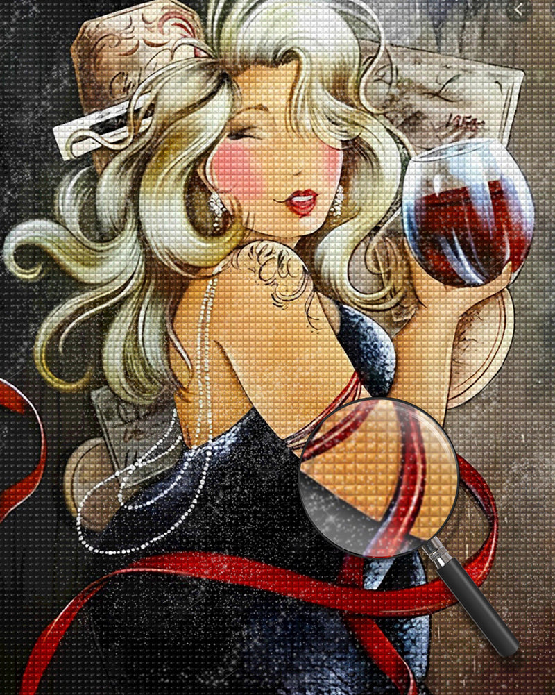 Dicke Dame mit Rotwein Diamond Painting