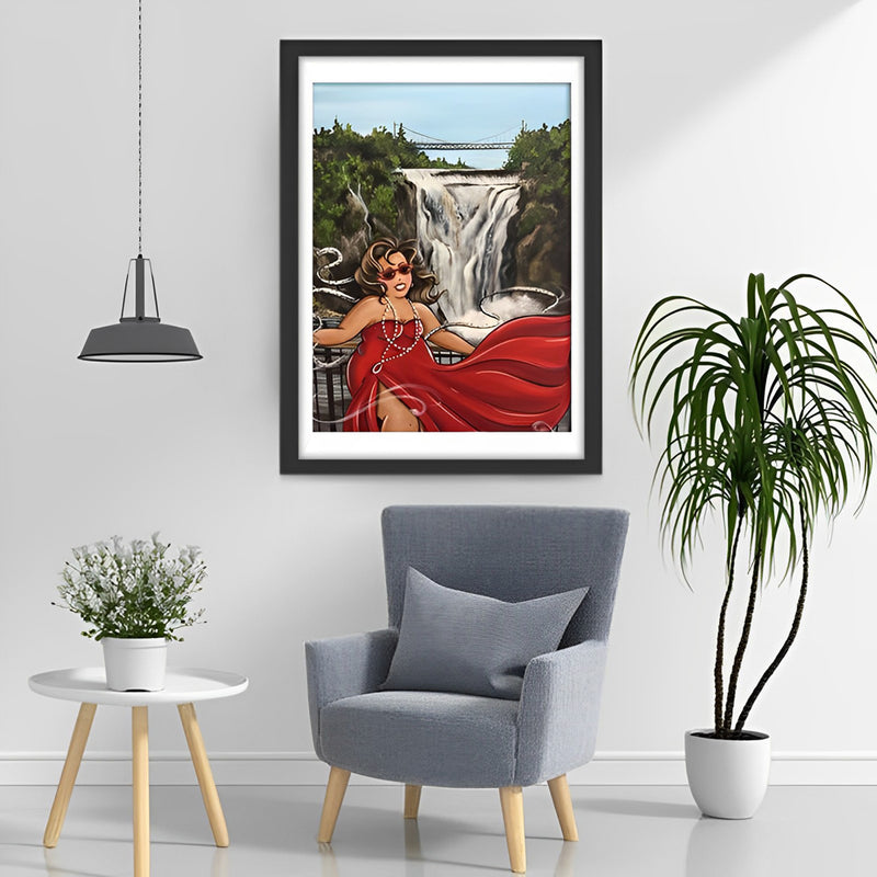 Dicke Dame und Wasserfall Diamond Painting