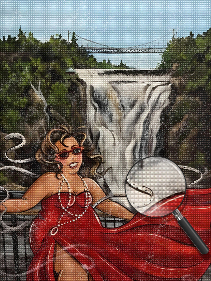 Dicke Dame und Wasserfall Diamond Painting