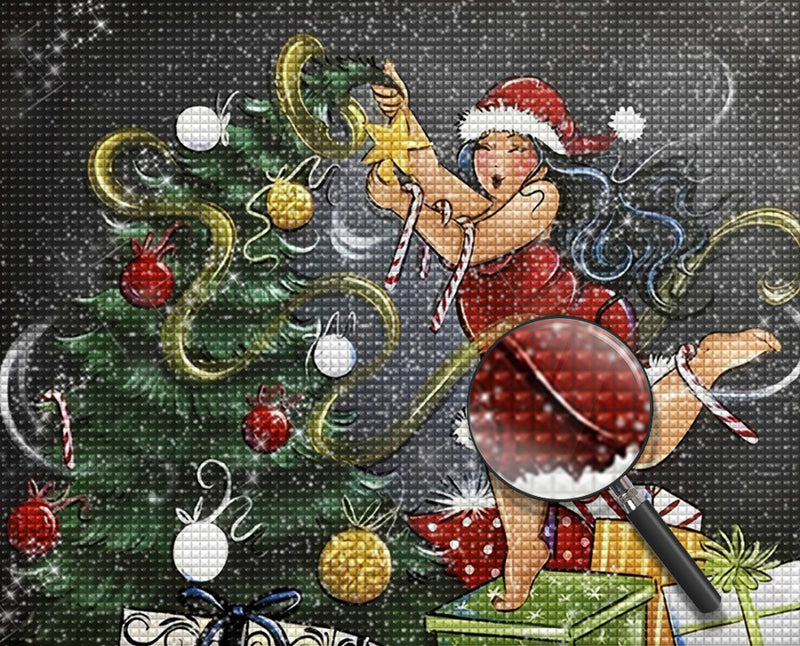 Dicke Dame und Weihnachtsbaum Diamond Painting