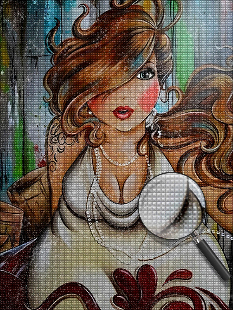 Dicke Frau im weißen Kleid Diamond Painting