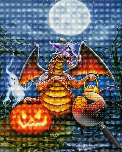 Dinosaurier und Kürbislaternen an Halloween Diamond Painting