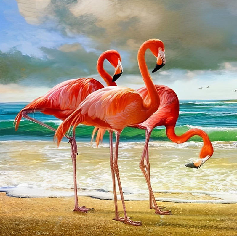 Drei Flamingos am Meer Diamond Painting