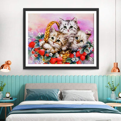 Drei Katzen und Erdbeeren Diamond Painting