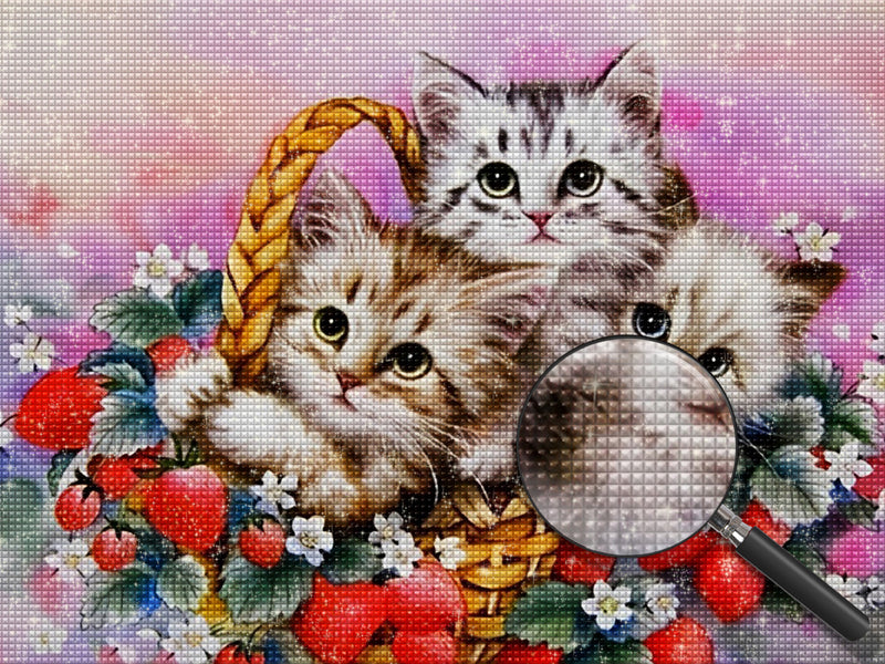 Drei Katzen und Erdbeeren Diamond Painting