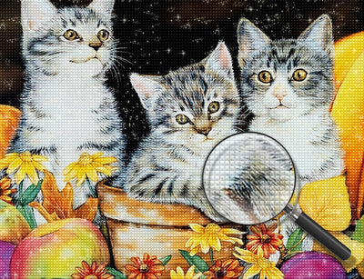 Drei Katzen und gelbe Blumen Diamond Painting