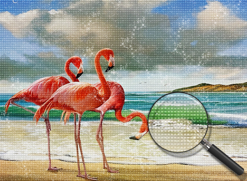 Drei rote Flamingos am Meer Diamond Painting