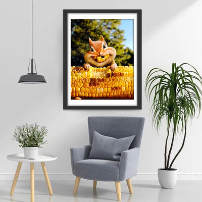 Eichhörnchen mit Mais Diamond Painting