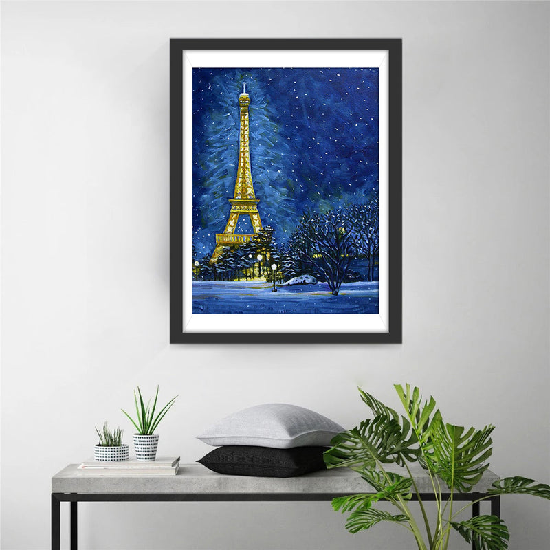 Eiffelturm in der Schneenacht Diamond Painting