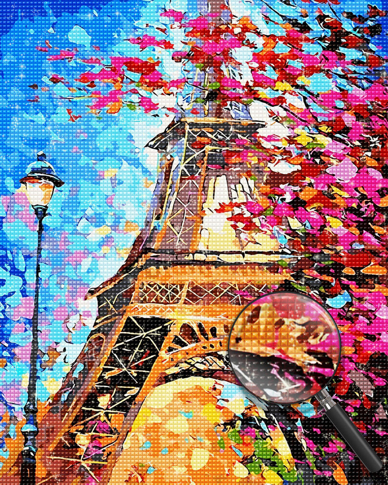 Eiffelturm und Baum mit Blumen Diamond Painting