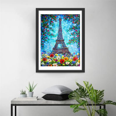 Eiffelturm und Blüten Diamond Painting