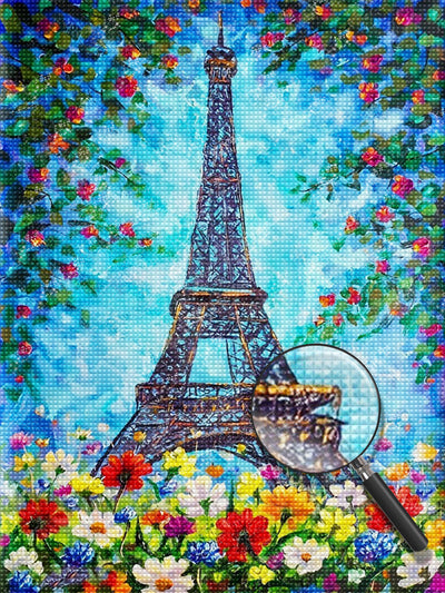 Eiffelturm und Blüten Diamond Painting